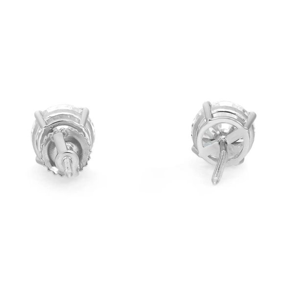 2.00Cttw Four Prong Round Cut Lab Grown Diamond Stud Earrings 14K White Gold - Picture 3 of 4